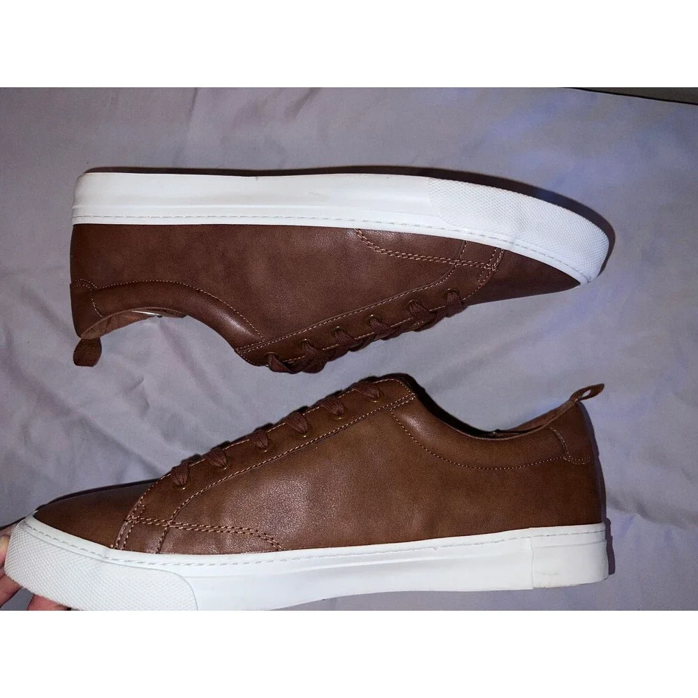 Banana Republic Cognac Faux Leather Sneakers Brown Mens Size 12 Shoe Laces